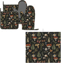 Mushroom Oven Mitts Pot Holders Set of 4 + Dish Drying Mat 16x18 Inch Vintage Magic Leaf for Kitchen