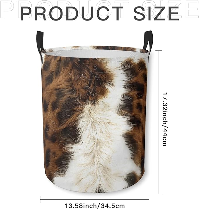 Laundry Basket Brown Cow Print Collapsible Laundry Hamper with Handles Clothes Storage Bin for Household Bedroom Bathroom College Dorms