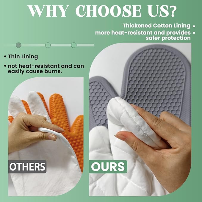 Silicone Oven Mitts Heat Resistant to 500ºF Kitchen Gloves Oven Gloves Silicone Oven Mitt Pair Oven Mitts Set Thickened Waterproof Mittens for Women Men Kitchen Home, 1 Pair (Grey)
