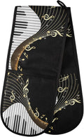 Long Double Oven Mitt for Baking Piano Keyboard Music Note Art Heat Resistant Quilted Double Oven Glove Potholder for Cooking Grilling Christmas, Washable