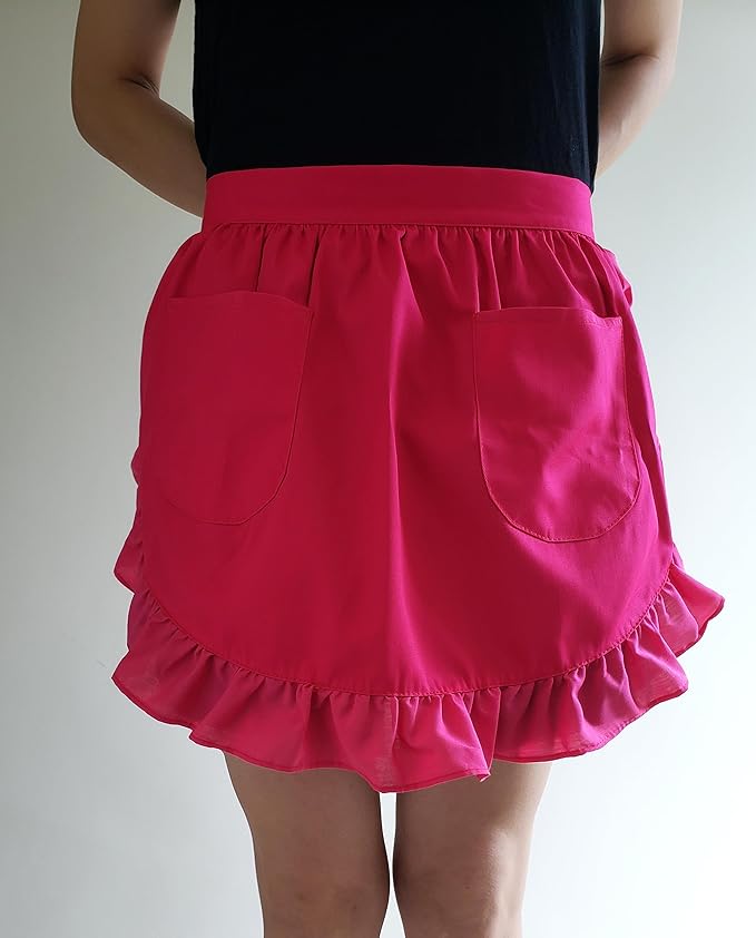 CRB Fashion Waist Apron Kitchen Cooking Restaurant Cotton Bistro Half Aprons with Pockets For Woman
