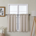 Lecloud Bessie Khaki Kitchen Curtains 36 Inch Length 2 Panels Set, Faux Linen Textured Light-Filtering Short Curtains for Small Windows Basement Dining Room, Dual Rod Pocket, Each 30 W x 36 L