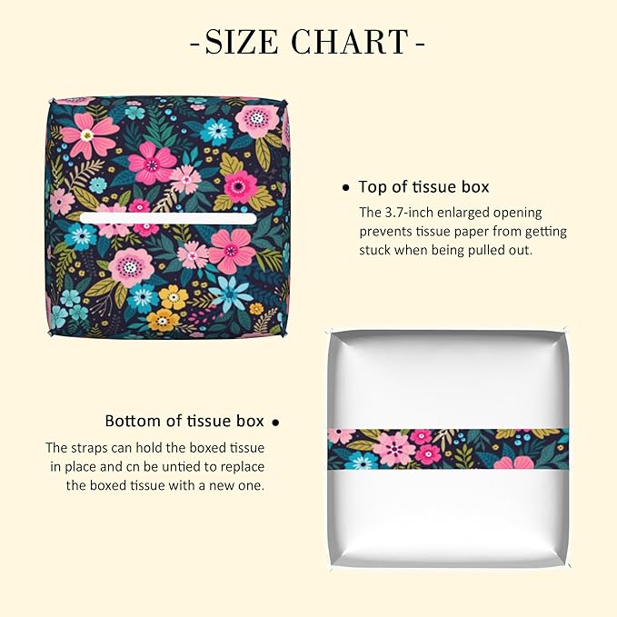 POIUBLE Tissue Box Holder Colorful Flowers Tissue Box Cover Square Leather Tissue Holder Organizer Portable Decorative Facial Paper Case for Home Office Bathroom Vanity Countertop