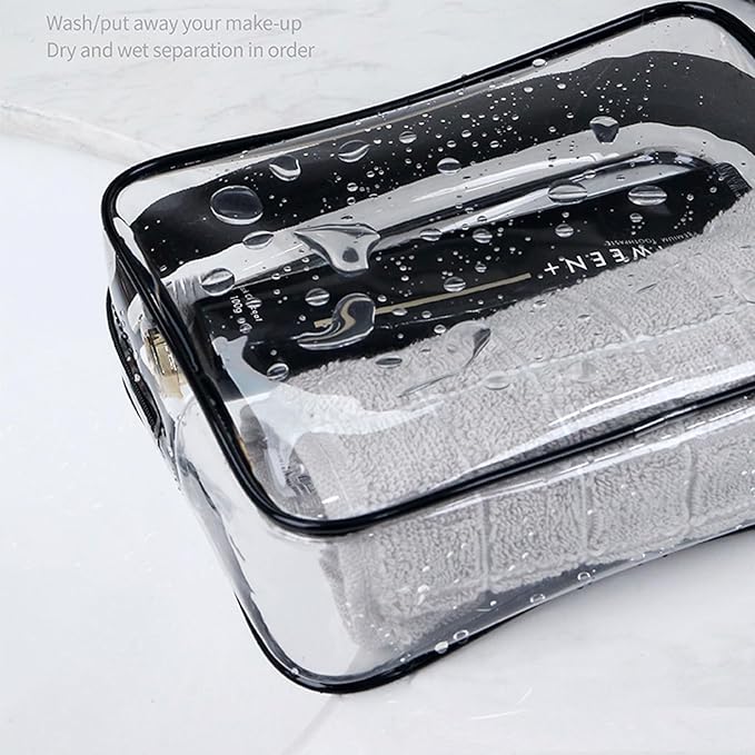 6 Packs Clear Cosmetics Bags for Women Men Waterproof Toiletry Bags PVC Makeup Bags Organizer Case with Zipper for Travel Bathroom (6 Black Colors)