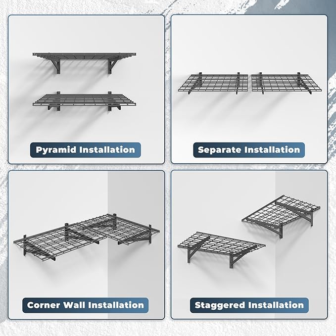Jusgym 2 Pack Heavy Duty Garage Wall Shelving Set (2x3ft), Wall Mounted Garage Shelves 700lbs Capacity, 24"x72" Wall Shelf Storage Rack Floating Shelves, Black