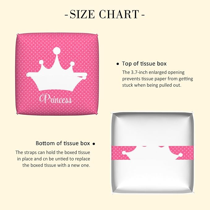 POIUBLE Leather Tissue Box Holder Pink Princess Crown Tissue Box Cover Square Waterproof Tissue Holder Organizer Modern Napkin Holder for Bedroom Dresser Night Stand Office Desk
