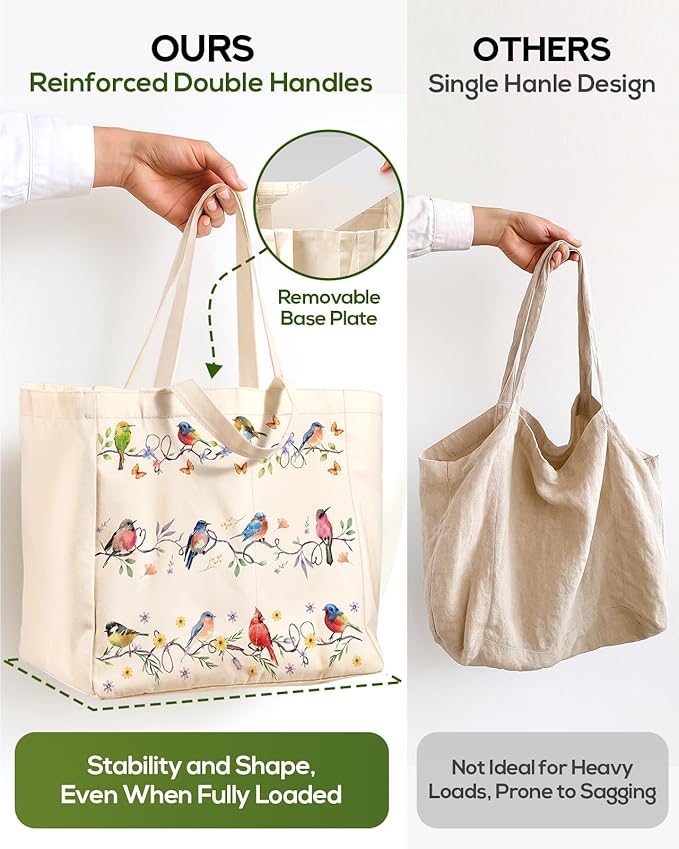 Miss Adola Large Canvas Grocery Tote Bag - Reusable Extra Large Shopping Shoulder Bags with 6 Inner Pockets & 2 Handle Strap