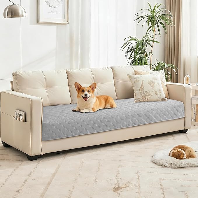 CYCMACO Waterproof Dog Bed Cover, Non-Slip Dog Blanket for Couch, Couch Covers for Dogs Washable, Pet Blanket for Furniture, Pet Bed Mat for Sofa, Car, Pet Supplies (82x102 Inch, Light Grey)