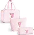 Fystdtote Cute Gifts Travel Toiletry Makeup Bag - Travel Cosmetic Bag for Women Yoga, Picnic, Personalized Friend Birthday Gifts with Monogram - Pink V