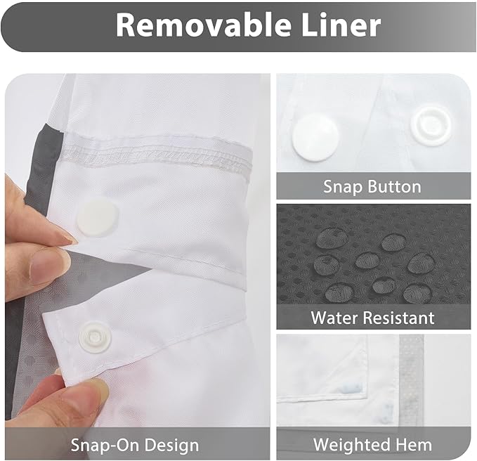 GICDSU No Hook Shower Curtain with Snap in Liner, Waffle Shower Curtain Set for Bathroom, Hotel Style with Semi-Sheer Top Window, Waterproof & Washable, Dark Grey, 59" W x 75" L