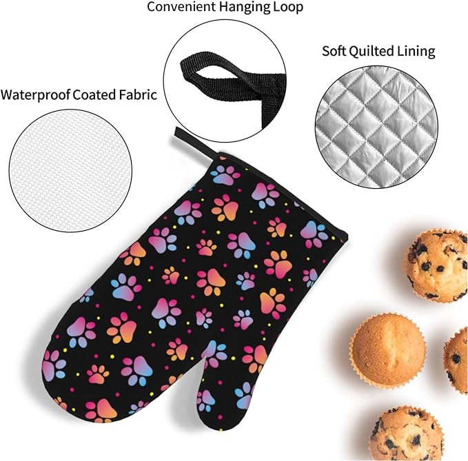 Dog Animal Paws Print Oven Mitts and Pot Holders 4 Pcs Set Oven Gloves and Potholders for Cooking Microwave BBQ Baking Grilling