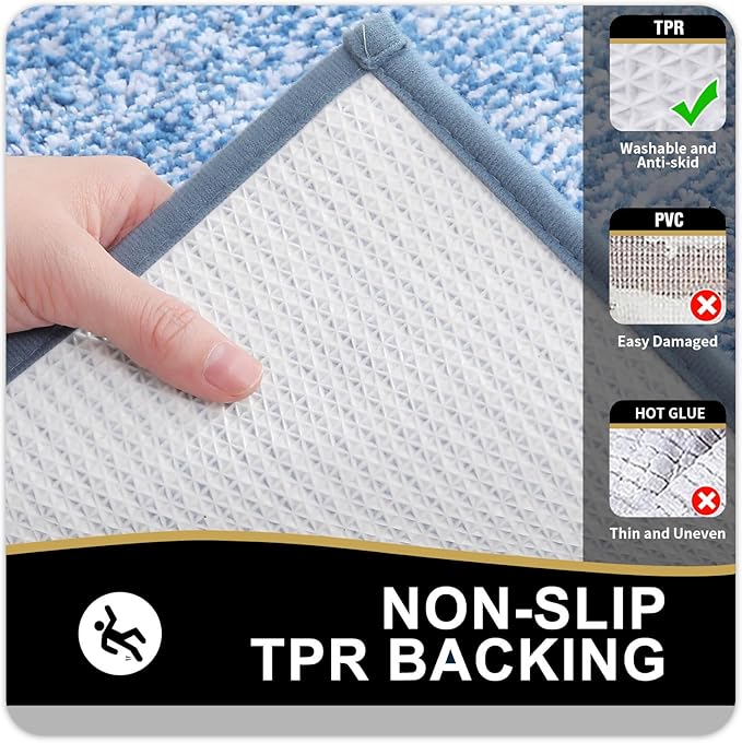 OLANLY Bathroom Rugs 59x24, Extra Soft and Absorbent Microfiber Bath Mat, Non-Slip, Machine Washable, Quick Dry Shaggy Bath Carpet, Suitable for Bathroom Floor, Tub, Shower (Long, Blue)