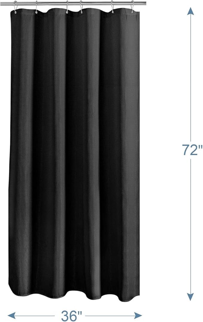 AmazerBath Waffle Shower Curtain, Stall Shower Curtain, Black Shower Curtain Fabric, Hotel Quality Bathroom Shower Curtains, Heavy Duty, 36 x 72 Inches