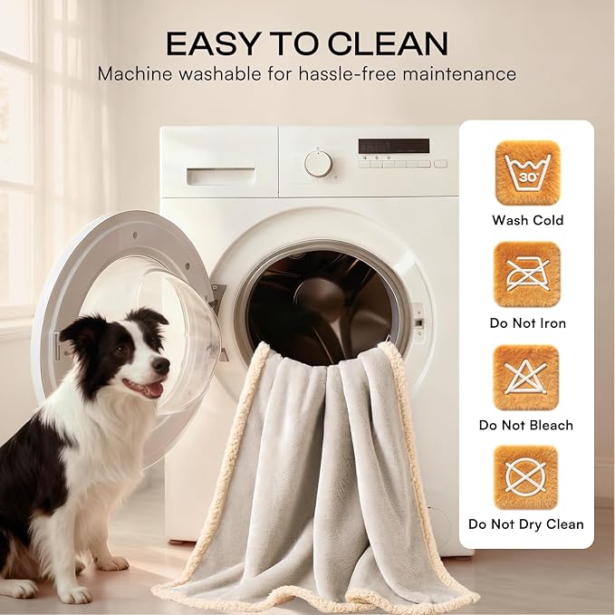 Waterproof Pet Blanket, Liquid Pee Proof Dog Blanket for Sofa Bed Couch, Reversible Sherpa Fleece Furniture Protector Cover for Small Medium Large Dogs Cats, Grey Beige Small（40" x 28"）