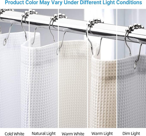 AmazerBath White Shower Curtain Fabric, Waffle Shower Curtains for Bathroom, Cloth Shower Curtain Heavy Duty, Thick Bathroom Shower Curtains Hotel Quality, Premium Polyester, 72x72 Inches