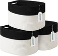 ECDYQXVU Cotton Rope Storage Basket, 15x10x9 Inches, Woven Basket for Shelves, Clothes, Towels, Books, and Laundry, Black/White (3 Pack)