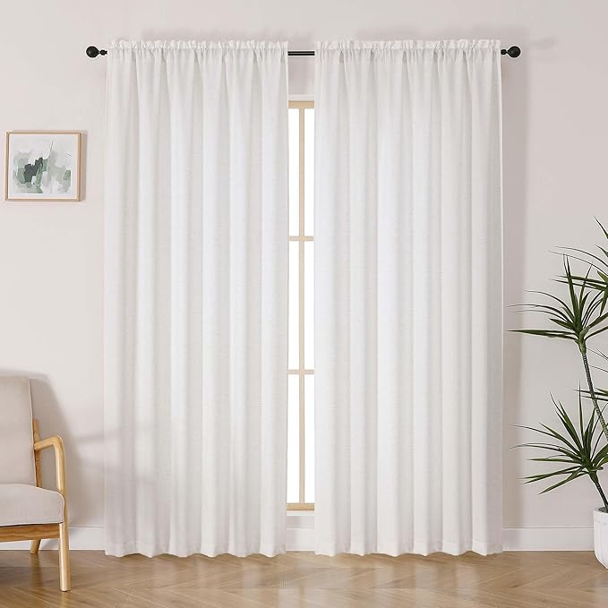 Lecloud Bessie Light Filtering Curtains 84 Inches Long 2 Panels, Faux Linen Textured Privacy Bedoom Curtains, Farmhouse Rod Pocket Window Curtain Drapes for Living Room, Each 50 W x 84 L, Natural