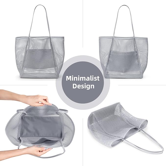 KALIDI BeachNylon Mesh Tote Bag, Casual Tote Bag Hobo Women Foldable MAX 23L Shoulder Bag For Beach Picnic Vacation