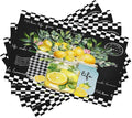 Lemon Fruit Placemats, Watercolour Lattice Black Minimalist Fruit Lemon Flower Plant Print Washable Fabric Placemats Table Kitchen Dining Party 12x18 Inch Set of 6