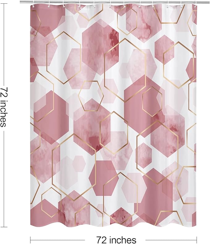 Litabel Pink Modern Shower Curtain for Bathroom, Geometric Art Decor Waterproof Bath Curtain, Abstract Fabric Shower Curtain Sets for Home Decor, 72x72 Inch