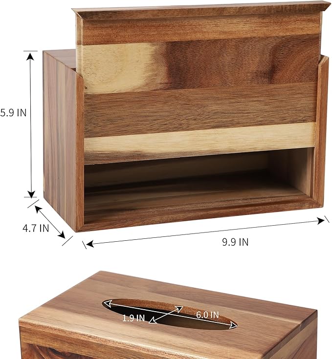 CATORY Tissue Box Cover, Acacia Wood Tissue Box Cover Rectangle, Tissue Box Holder Rectangular Covers Your Tissues, Decorative Tissue Box Cover with Slide-Out Bottom