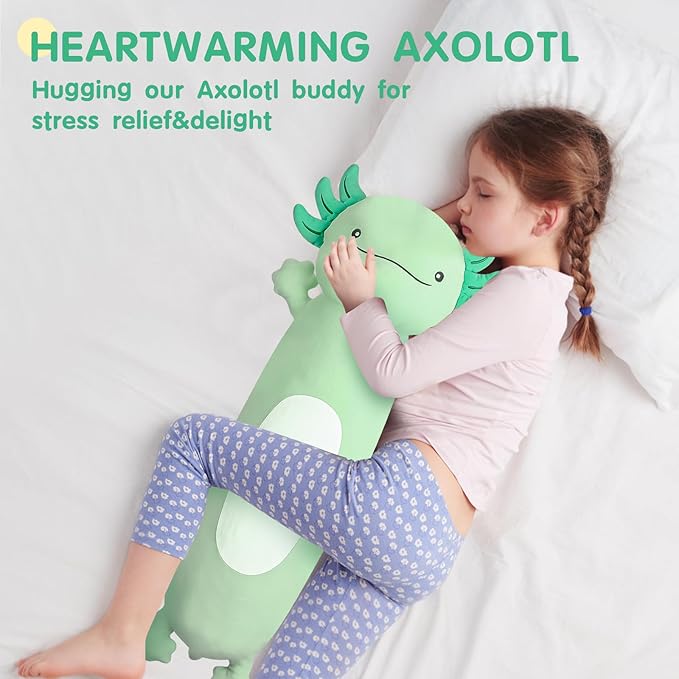 Dalmao 36" Giant Green Axolotl Stuffed Animal, Cute Soft Long Axolotl Plush Large Body Pillow Big Squishy Plushies Toy, Gift for Kids, Boys, Birthdays, Halloween, Christmas