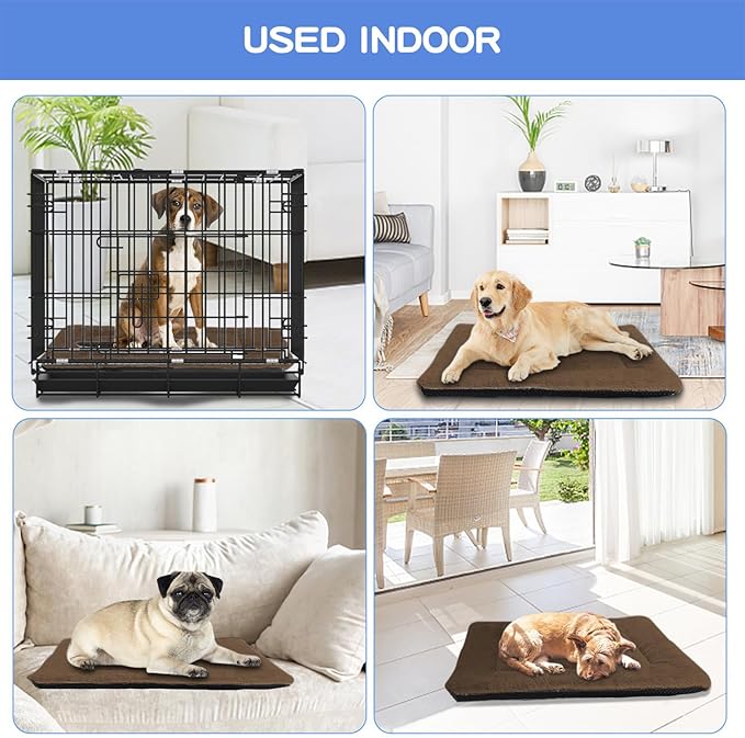 ZENGAOOU Dog Crate Pad, 42 Inch Machine Washable Plush Dog Crate Mat for Large Dogs, Soft Anti-Slip Kennel Pad & Pet Bed Mat for Metal Crates, Brown