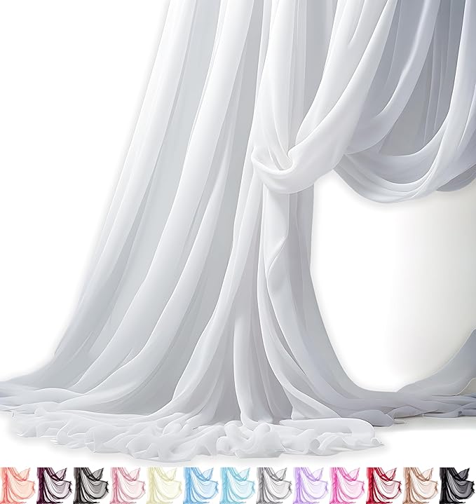 Barcelonetta | Chiffon Fabric | Decoration, Drapery Fabric | Wedding, Gender Reveal, Baby Shower, Birthday | for Arbor, Arch, Canopy, Table and Chair Decoration (White, 5 Yards)