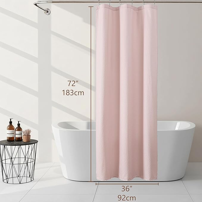 Ebesto Pink Stall Shower Curtain 36 x 72 Inch, Textured Soft Fabric Waffle Narrow Size Modern Shower Small Curtain for Bathroom Hotel, Machine Washable, Water Resistant, 36Wx72L Inches