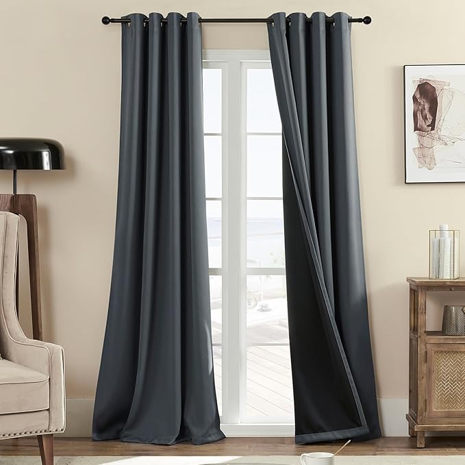 Rutterllow 100% Blackout 340 GSM Curtains 2 Panels, Full Shade 80 Inches Long Complete Drapes for Living Room, Dark Grey Thermal Insulated Bedroom Window Treatment Drapes (Gray, 52 x 80 inch)