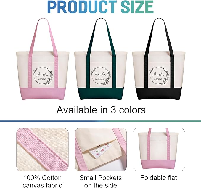 WACAR Custom Tote Bags with an External Pocket, Bulk Personalized Canvas Tote Bags, Reusable Grocery Bag for Beach, Daily Use