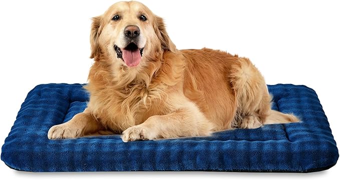 Yaning Dog Bed Mat Crate Pad for Large Dogs, Washable Soft Pet Sleeping Mat Kennel Pad with 3D Bubble Pattern, Navy Blue, 42"x 28"