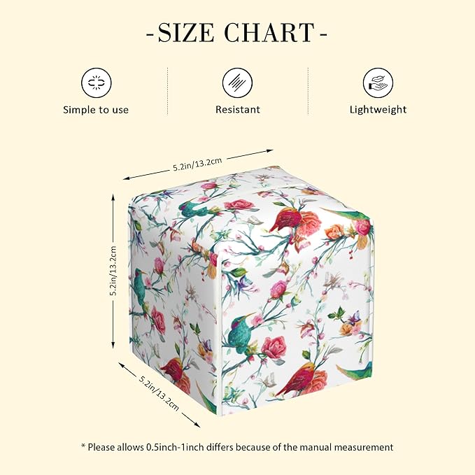 Flowers and Butterflies Tissue Box Holder Birds on Branch Tissue Box Cover Square Leather Tissue Holder Organizer Portable Decorative Facial Paper Case for Home Office Bathroom Vanity Countertop