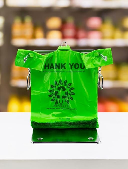 [100 per box] | Recyclable Compostable Reusable Biodegradable Plastic T-Shirt Bags | Grocery Shopping Bags | Green Eco Plastic Bags (100 per Pack) | T-Shirt Carryout Bags 100 count Restaurant Quality, Durable, Reusable and Econ Friendly | Measures 11. ...