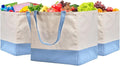CNaiyunpin Reusable Grocery Bags Heavy Duty, 8.3 gal Foldable Large Canvas Tote Bag with Handles, Holds 60 lbs Canvas Shopping Bags, 3 Pack（Off White+Light Blue）