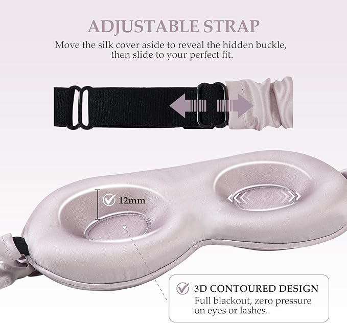 SGMSILK 100% Mulberry Silk Sleep Mask for Unisex, 22 Momme 3D Silk Contoured Eye Mask, Breathable Light Blocking Blindfold with Adjustable Strap, Blackout Eye Cover for Travel, Dusty Purple