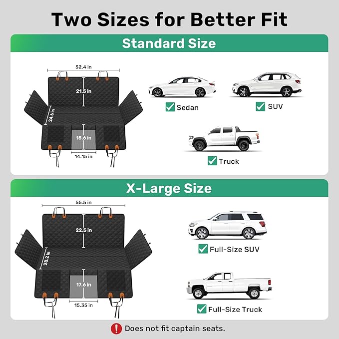 Zanch Heavy-Duty Dog Car Seat Cover, Flat Solid Back Seat Extender for Multi Large Dogs, Hard-Base Supports 450 lb, Waterproof Scrachproof Hammock Protector, Standard for Cars, SUV, Trucks, Black