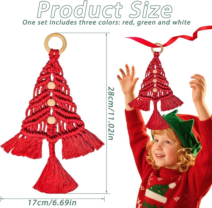 Macrame Kit for Beginners with Step by Step Video Tutorials DIY Christmas Tree Wall Hanging Craft Kit for Adults Kids Family Festive Holiday Activity Creative Boho Home Decor Unique Gift Idea (A)