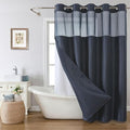 eachope Stall No Hook Shower Curtain with Snap-in Fabric Liner Set,Waffle Weave Shower Curtains for Bathroom,Hotel Luxury Decor Bathroom Curtain Set,Waterproof & Washable,Navy,54Wx80H