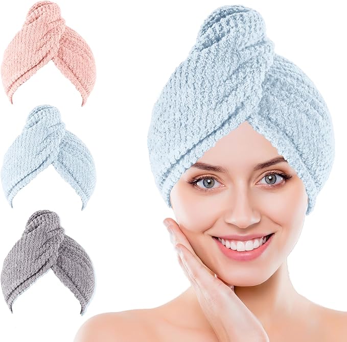 Kldnkig Microfiber Hair Towel for Women: Ideal Christmas Stocking Stuffer for Women, Teen Girls, and Children 3 Pack Drying Wrap Towels Designed for Curly Hair, Anti-Frizz Hair Care Accessory