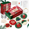 yuegool 6PCS Christmas Punch Needle Coasters Kit - DIY Embroidery Set for Adult Beginners, Holiday Art Craft Supplies with Patterns, Tools, Yarn, Hoop, Instructions, Coaster Holder