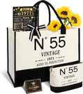 YeohJoy 55th Birthday Gifts for Women Canvas Tote Bag Travel Gear,Unique 55 Years Old Gifts for Wife Mom Sister Aunt Friends Her, Vintage N°55 Handbag & Cosmetic Bag & Back in 1971 Poster