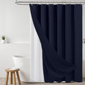 ROLIZOE 3-in-1 Waffle Texture Shower Curtain Set with TPU-Coated Waterproof Liner and 12 Upgraded Double-Sided Hooks, Well-Matched Sizes for a Seamless Fit – Navy Blue, 72" x 72"