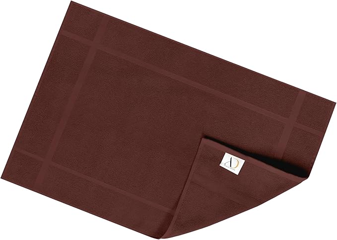 Ample Decor 100% Cotton Bath Mats 34 x 20 Inches, Quick Dry, 1350 GSM Banded Border Shower Bathroom Floor Mat, Not Bathroom Rug - Brown, 2 Pack