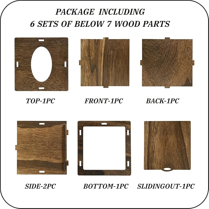 6 Pack Square Tissue Box Cover (6 x 6 x 6 inches) Rustic Wood Tissue Box Holder with Slidingout Bottom Wooden Tissue Box Cover Cube for Tabletop Stands Bathroom Bedroom Dinner Table