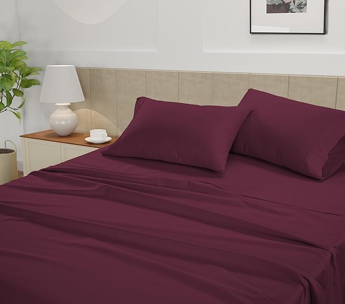 LANE LINEN 100% Cotton Twin Size Sheets Set - 3 Pieces - Ultra Soft Sateen Weave, 450 Thread Count - Breathable, Cooling, Durable, 15" Deep Pockets - Windsor Wine