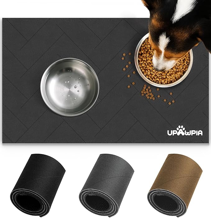 UPAWPIA Pet Food Mat Absorbent Cat Food Mat Dog Mat for Food and Water Quick Dry No Stains Dog Feeding Mat Placemat for Messy Drinkers Cat Food Mats for Indoor Cats Bowl Mats Pet Supplies 17"X28" Grey
