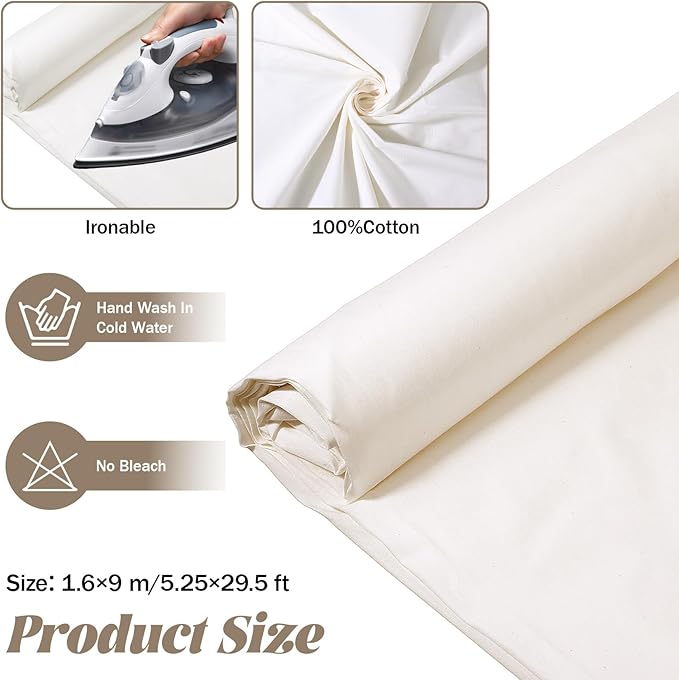 10 Yards x 63 Inches Cotton Muslin Fabric, Natural Unbleached Muslin Linen Fabric by The Yard, Medium Weight Draping Fabrics for Sewing Material Quilting Apparel Cloth