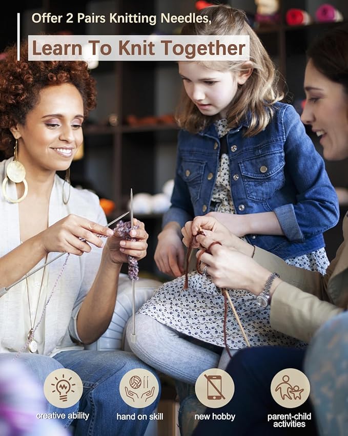 Katech Beginner Knitting Kit - Learn to Knit Kit for Adults & Kids - Complete Hat, Scarf, Gloves Starter Kit with Step-by-Step Instructions