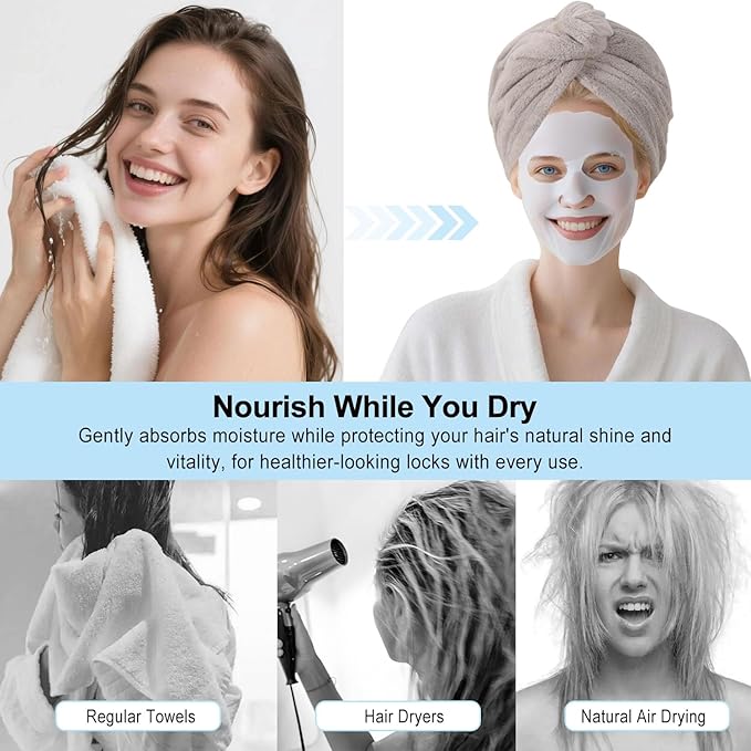 AGKXHDEC 2 Packs Single Layer Microfiber Hair Turbans - Drying Wrap for Women (Blue,Gray)